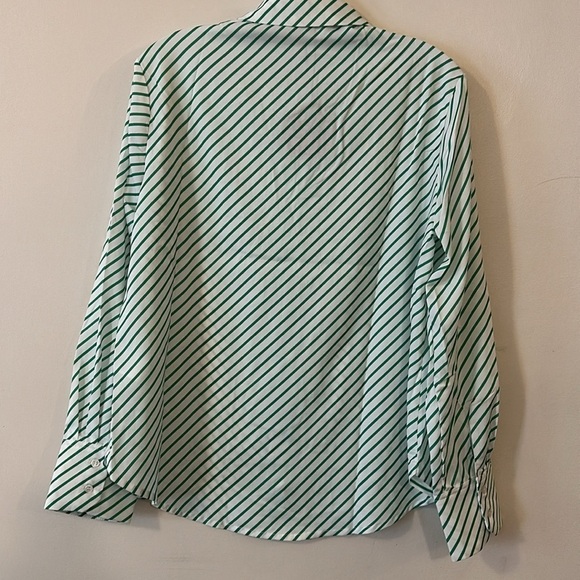 Aaron & Amber Striped Oversized Relaxed Fit Button Up Shirt in Kelly Green - Picture 11 of 12